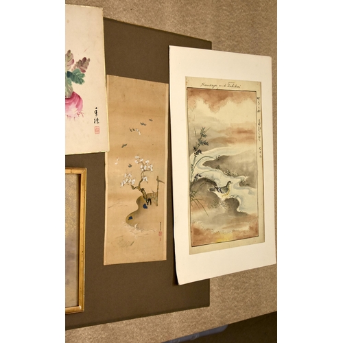 879 - ASSORTED CHINESE AND JAPANESE PAINTINGS AND WATERCOLOURS. (qty)