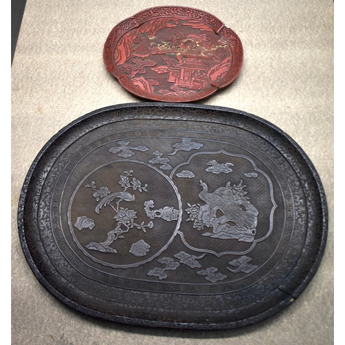 885 - TWO 19TH CENTURY CHINESE LACQUERED TRAYS Qing. Largest 54 cm x 40 cm. (2)