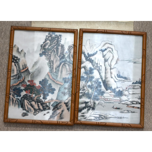 886 - FOUR CHINESE REPUBLICAN PERIOD SILK PAINTINGS together with a scroll. 4 x pictures 36 cm x 24 cm. (5... 