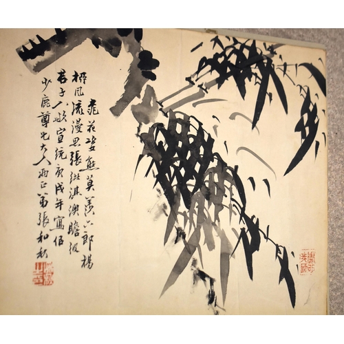 888 - A CHINESE QING DYNASTY BAMBOO PAINTING together with two Japanese Hiroshige woodblocks. (3)