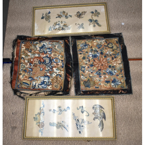 893 - THREE 19TH CENTURY CHINESE SILK EMBROIDERIES. Largest 40 cm x 18 cm. (3)