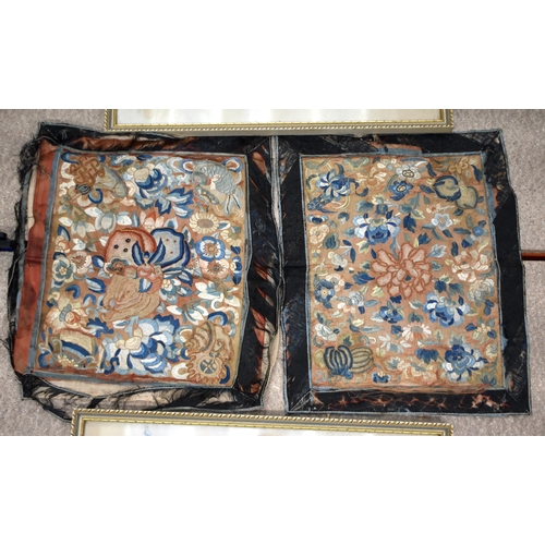 893 - THREE 19TH CENTURY CHINESE SILK EMBROIDERIES. Largest 40 cm x 18 cm. (3)