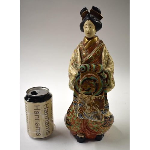 894 - A 19TH CENTURY JAPANESE MEIJI PERIOD SATSUMA POTTERY FIGURE OF A GEISHA with unusual removable head.... 