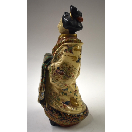 894 - A 19TH CENTURY JAPANESE MEIJI PERIOD SATSUMA POTTERY FIGURE OF A GEISHA with unusual removable head.... 