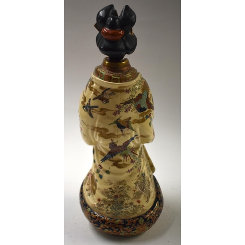 894 - A 19TH CENTURY JAPANESE MEIJI PERIOD SATSUMA POTTERY FIGURE OF A GEISHA with unusual removable head.... 