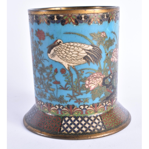 920 - A 19TH CENTURY JAPANESE CLOISONNE ENAMEL BRUSH POT Early Meiji Period, decorated with birds and foli... 