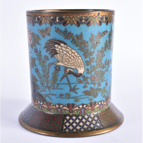 920 - A 19TH CENTURY JAPANESE CLOISONNE ENAMEL BRUSH POT Early Meiji Period, decorated with birds and foli... 