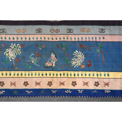 922 - TWO 19TH CENTURY CHINESE SILK EMBROIDERED PANELS Qing, together with an Indian silk. Largest 200 cm ... 