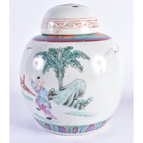 923 - AN EARLY 20TH CENTURY CHINESE FAMILLE ROSE PORCELAIN GINGER JAR AND COVER Late Qing/Republic, togeth... 