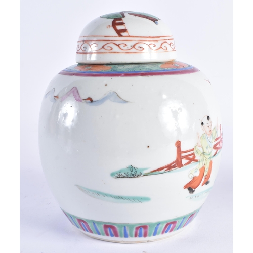 923 - AN EARLY 20TH CENTURY CHINESE FAMILLE ROSE PORCELAIN GINGER JAR AND COVER Late Qing/Republic, togeth... 