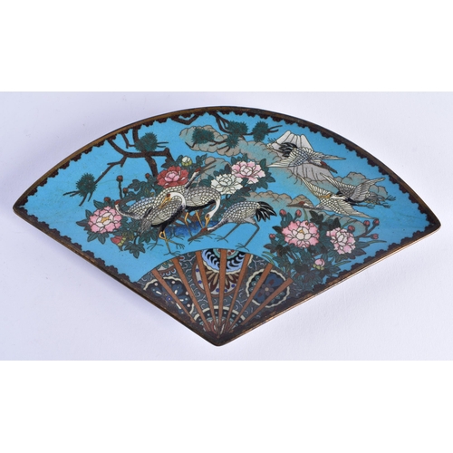 924 - A 19TH CENTURY JAPANESE MEIJI PERIOD FAN SHAPED CLOISONNE ENAMEL DISH together with a pair of Longwy... 