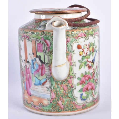 926 - A 19TH CENTURY JAPANESE MEIJI PERIOD CANTON ENAMEL TEAPOT AND COVER together with a brass Indian jar... 