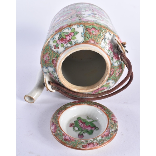 926 - A 19TH CENTURY JAPANESE MEIJI PERIOD CANTON ENAMEL TEAPOT AND COVER together with a brass Indian jar... 