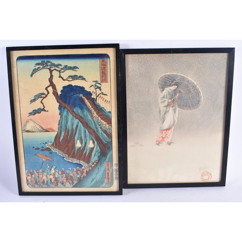 927 - ASSORTED JAPANESE MEIJI PERIOD WATERCOLOURS AND WOODBLOCK PRINTS. (qty)