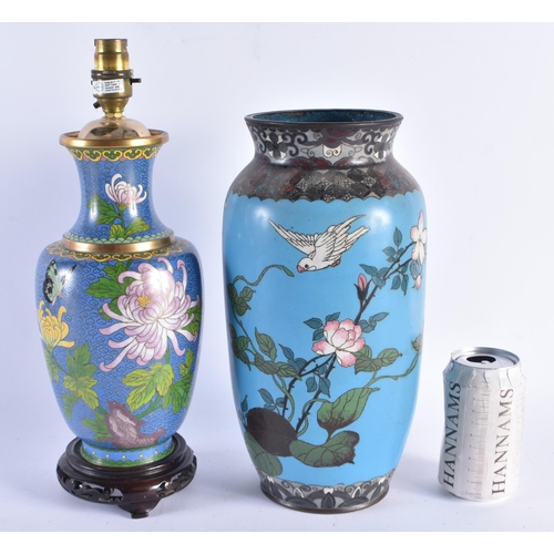 928 - A LARGE 19TH CENTURY JAPANESE MEIJI PERIOD CLOISONNE ENAMEL VASE together with a Chinese cloisonne e... 