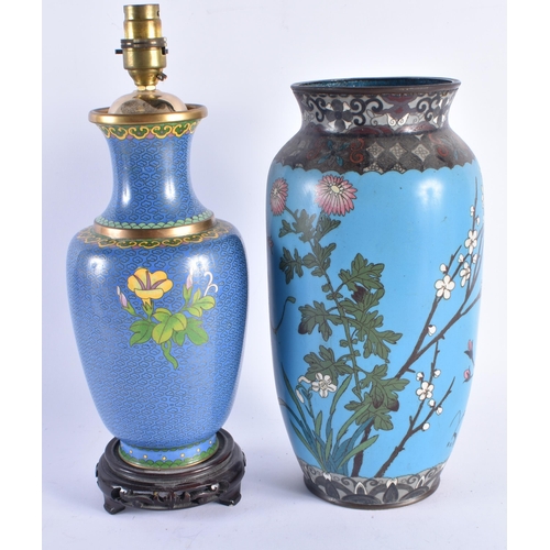 928 - A LARGE 19TH CENTURY JAPANESE MEIJI PERIOD CLOISONNE ENAMEL VASE together with a Chinese cloisonne e... 