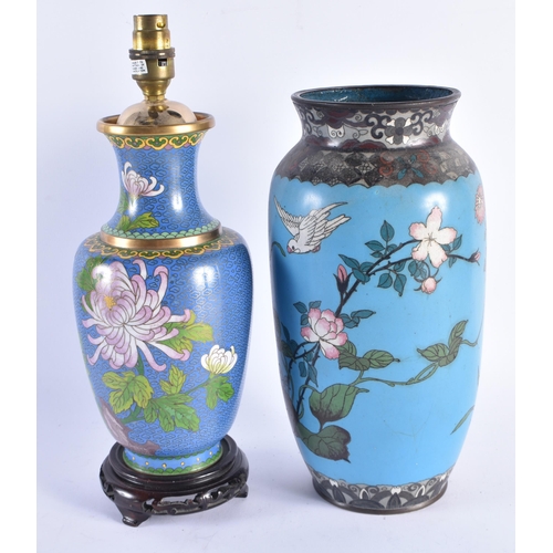 928 - A LARGE 19TH CENTURY JAPANESE MEIJI PERIOD CLOISONNE ENAMEL VASE together with a Chinese cloisonne e... 