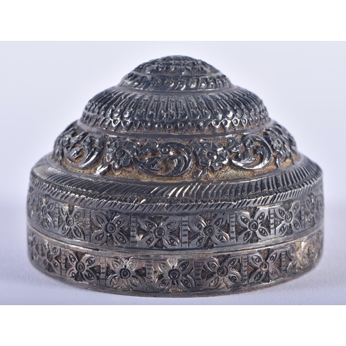 931 - Antique Tibetan Lime Betel Box Continental Silver. 110 grams. 8 cm diameter.