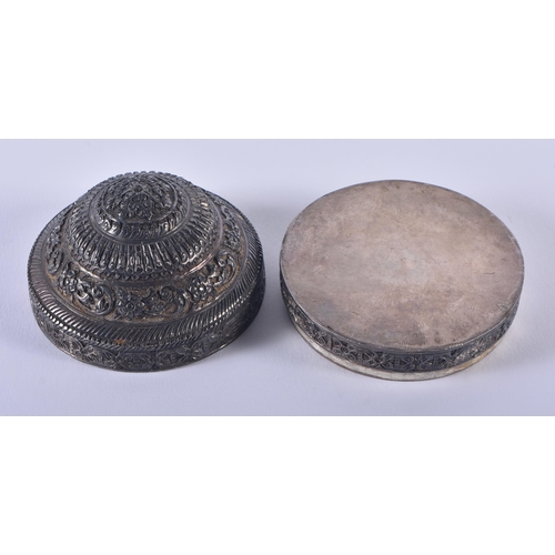 931 - Antique Tibetan Lime Betel Box Continental Silver. 110 grams. 8 cm diameter.