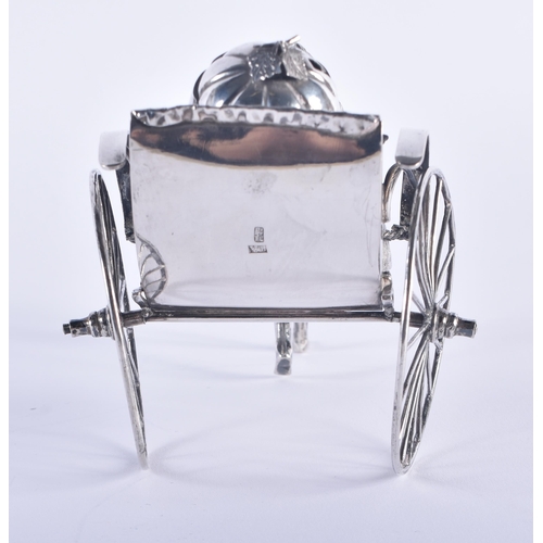 935 - .930 silver novelty rickshaw condiment holder. 241 grams. 17 cm x 8 cm.