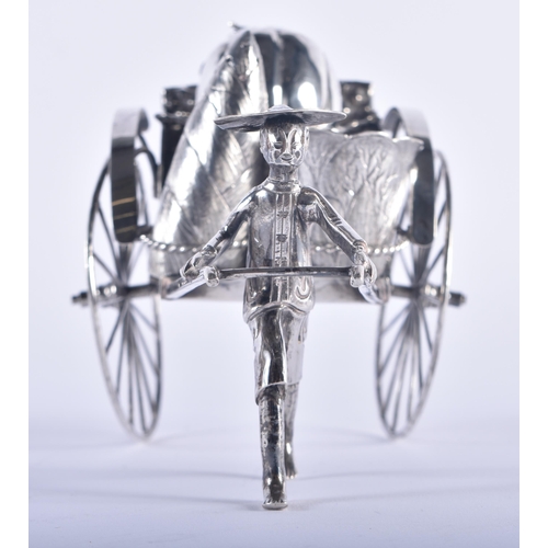 935 - .930 silver novelty rickshaw condiment holder. 241 grams. 17 cm x 8 cm.