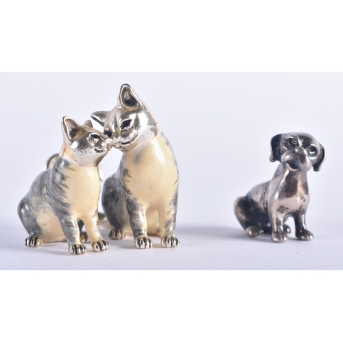 945 - .925 Sterling Silver Miniature Ornaments Inc Cats & Dog 52 grams. Largest 3.5 cm x 3.75 cm. (2)