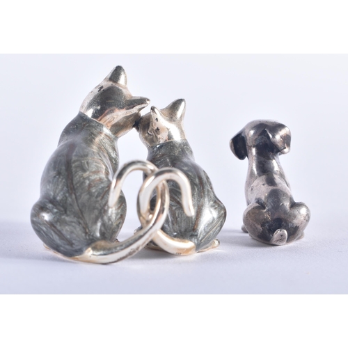 945 - .925 Sterling Silver Miniature Ornaments Inc Cats & Dog 52 grams. Largest 3.5 cm x 3.75 cm. (2)