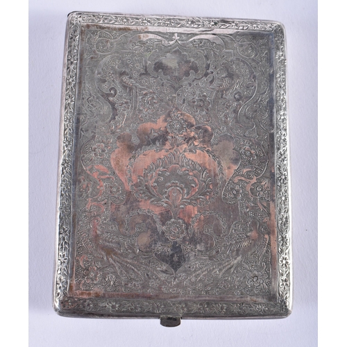 947 - North India / Persian Silver Cigarette Case Decorated w/ Flora & Fauna C 1900. 158 grams. 10.5 cm x ... 