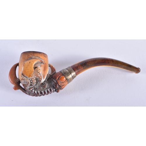 952 - Meerschaum Estate Pipe C 1915 Claw Pipe Bowl w/ Fitted Case & Silver Mount & 18th Century Hand Paint... 