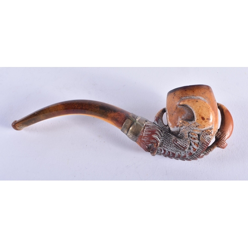 952 - Meerschaum Estate Pipe C 1915 Claw Pipe Bowl w/ Fitted Case & Silver Mount & 18th Century Hand Paint... 