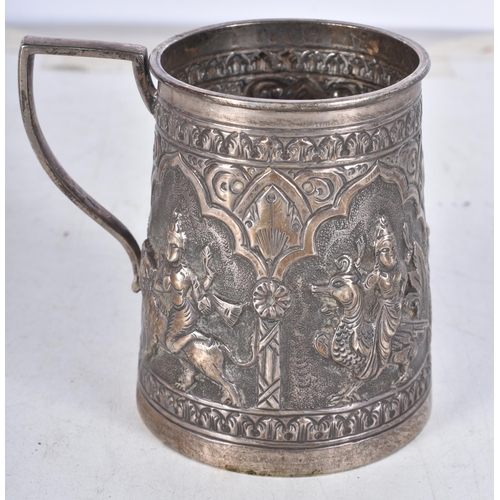 961 - .800 middle eastern figural christening cup. 117 grams. 8.25 cm x 7.75 cm.