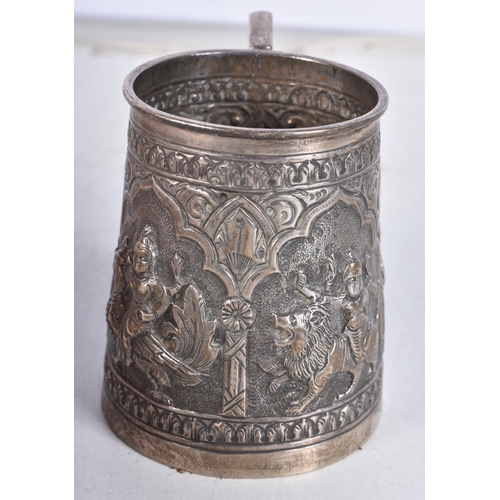 961 - .800 middle eastern figural christening cup. 117 grams. 8.25 cm x 7.75 cm.