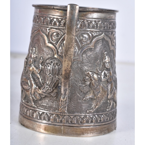 961 - .800 middle eastern figural christening cup. 117 grams. 8.25 cm x 7.75 cm.