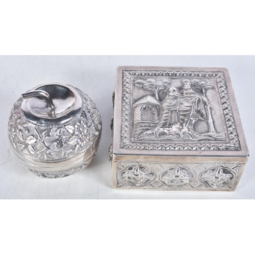 964 - TWO EASTERN SILVER BOXES. 315 grams. Largest 10 cm square. (2)