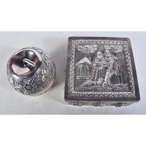 964 - TWO EASTERN SILVER BOXES. 315 grams. Largest 10 cm square. (2)