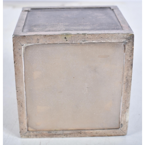 966 - Antique White metal presentation tea caddy, with compliments of Anil Ruia, Vinay Goenka. 438 grams. ... 