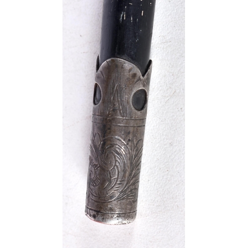 968 - Antique .925 Sterling Silver Detailed & Ebony Swagger Stick. 81 grams. 46 cm long.