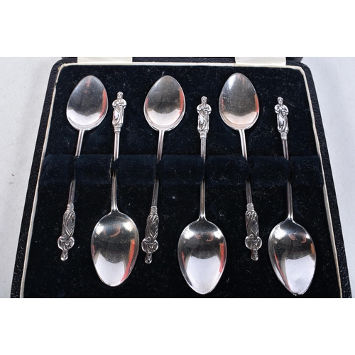 970 - 6 x .925 sterling silver apostle spoons in fitted case. Birmingham 1931. 34 grams. 10 cm long.