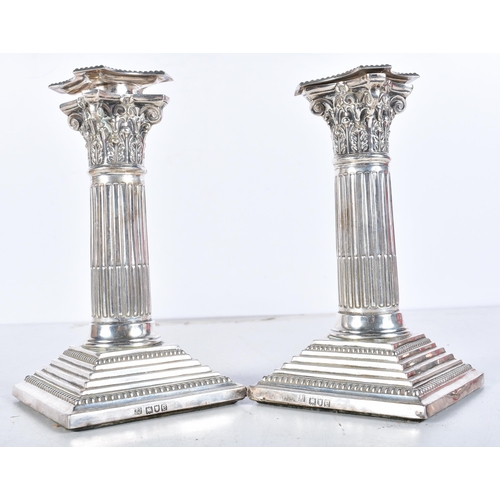 973 - pair of antique .925 sterling silver filled column candlesticks. London 1900. 1017 grams overall. 16... 