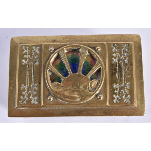 981 - AN ANTIQUE BRONZE AND ENAMEL SECESSIONIST MOVEMENT BOX decorated with foliage and motifs. 8 cm x 5.5... 