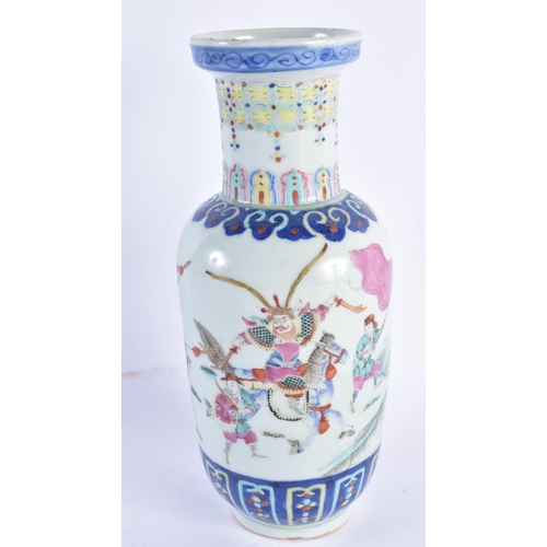 989 - A 19TH CENTURY CHINESE FAMILLE ROSE PORCELAIN ROULEAU VASE Qing. 24.5 cm high.