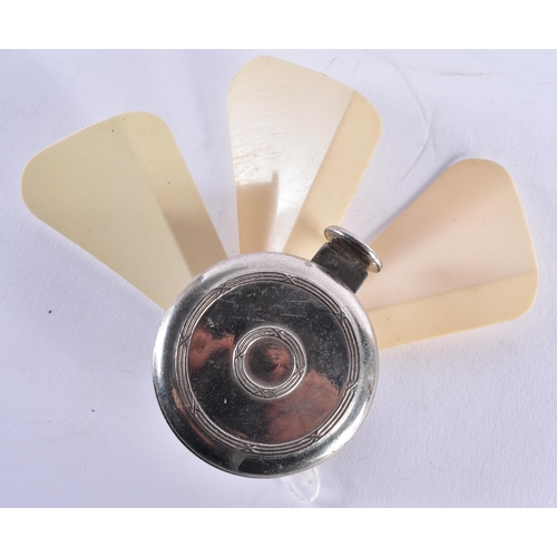 992 - AN UNUSUAL ART DECO FRENCH CHROME BRISE POCKET FAN together with a novelty art deco maritime drink p... 