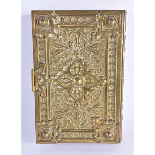 994 - A RARE MID 19TH CENTURY ENGLISH GOTHIC BRONZE SECRET BOOK JEWELLERY BOX decorated in relief with fol... 