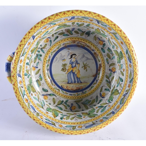 996 - A LARGE ANTIQUE CONTINENTAL FAIENCE TIN GLAZED PLANTER painted with a female within a landscape. 38 ... 