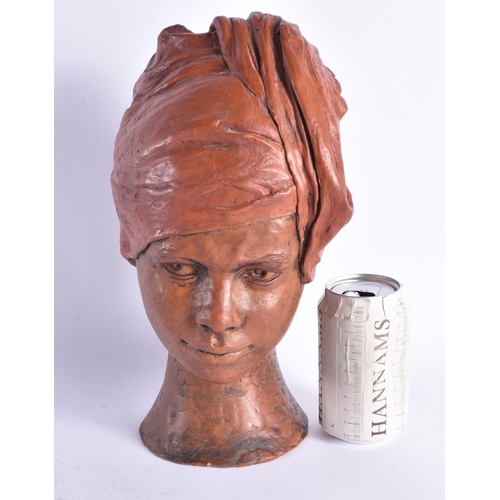 997 - British School (C1970) M B Young, Terracotta, Sculpture of a female wearing a turban. 32 cm x 15 cm.