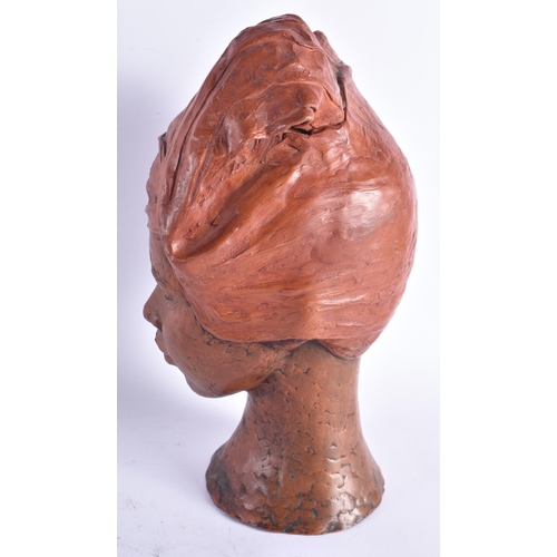 997 - British School (C1970) M B Young, Terracotta, Sculpture of a female wearing a turban. 32 cm x 15 cm.