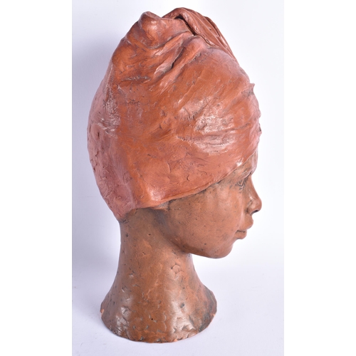 997 - British School (C1970) M B Young, Terracotta, Sculpture of a female wearing a turban. 32 cm x 15 cm.