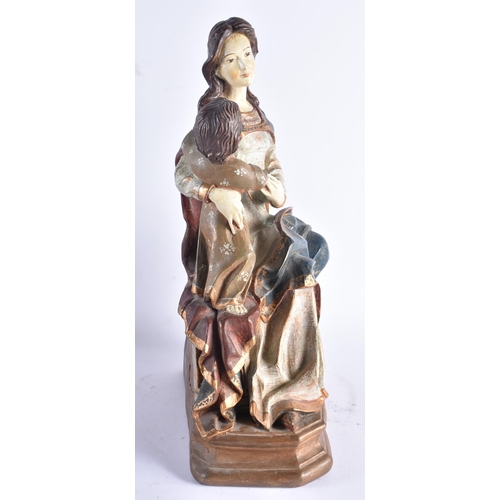 999 - A LARGE ARTESANIA MONJAS DOMINICAS POTTERY FIGURE OF A MOTHER AND CHILD painted in gilded robes. 45 ... 