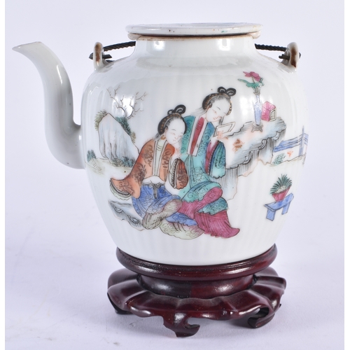 1531 - A LATE 19TH CENTURY CHINESE FAMILLE ROSE RIBBED TEAPOT AND COVER Guangxu. 12 cm wide.