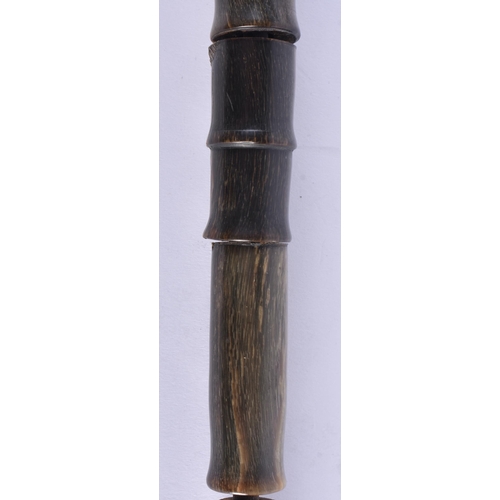 101 - A 19TH CENTURY ANGLO INDIAN CARVED HORN WALKING CANE possibly black rhinoceros. 90 cm long.